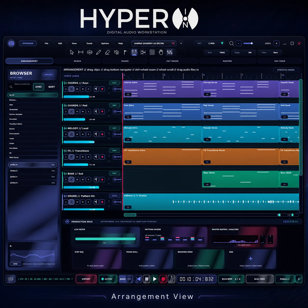 HyperION DAW arrangement view